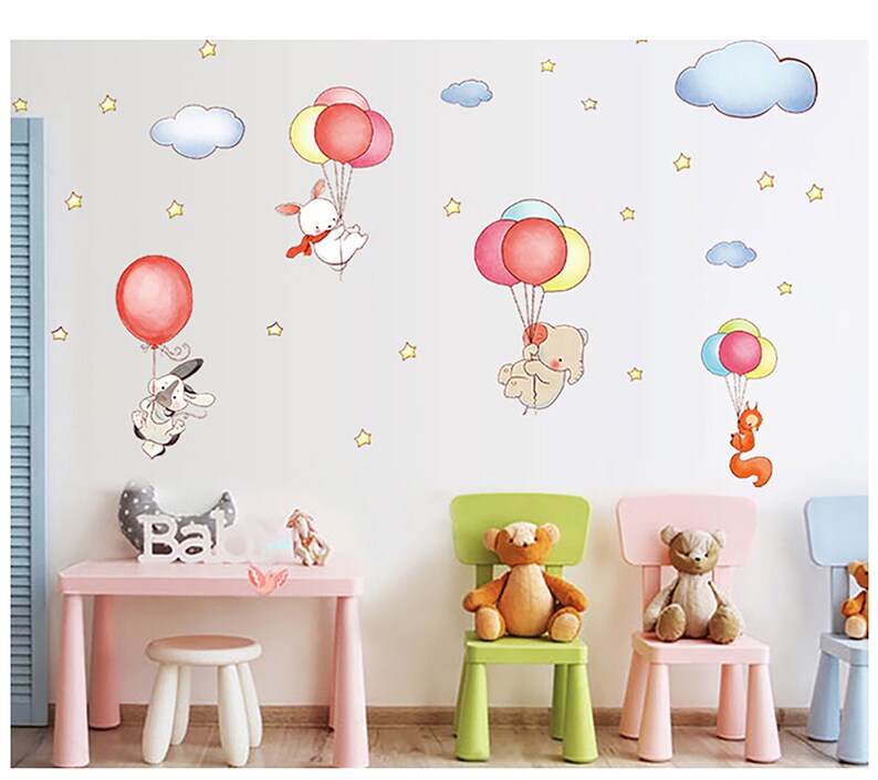 Cartoon Animal Balloon Rabbit Cloud Wall Sticker Children's Room Early