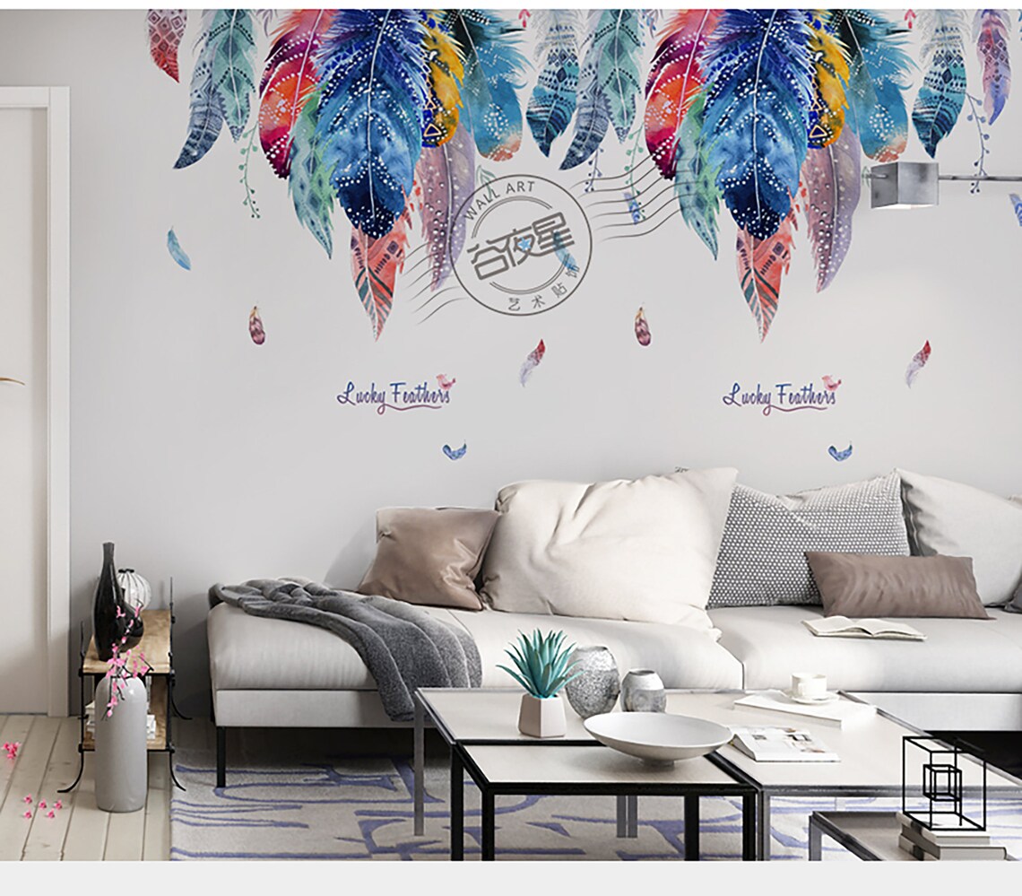 Feather Creative Wall Sticker Painting Bedroom Wallpaper Etsy