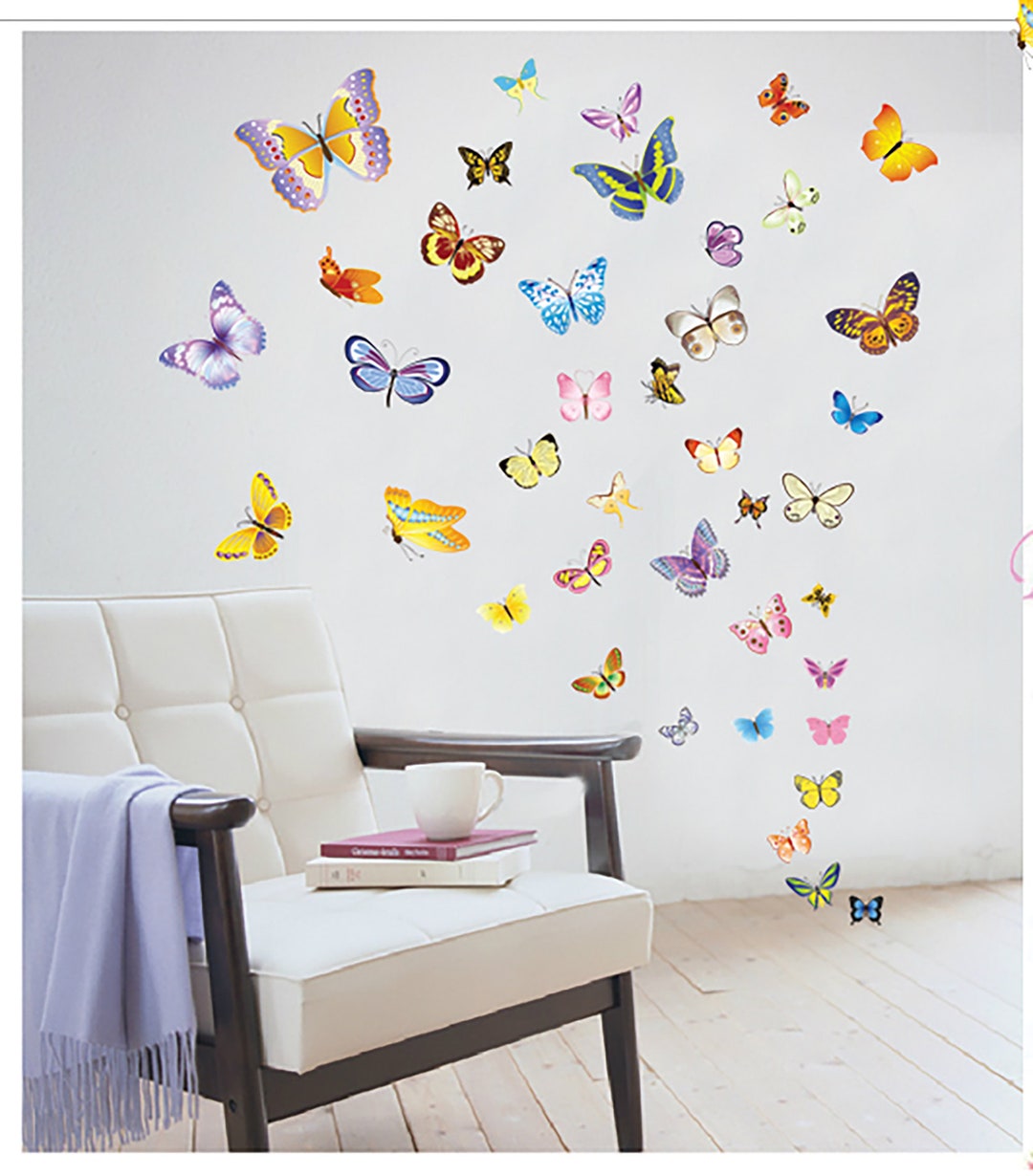 50 Pieces Colorful Butterfly Wall Stickers Children Bedroom Living Room ...