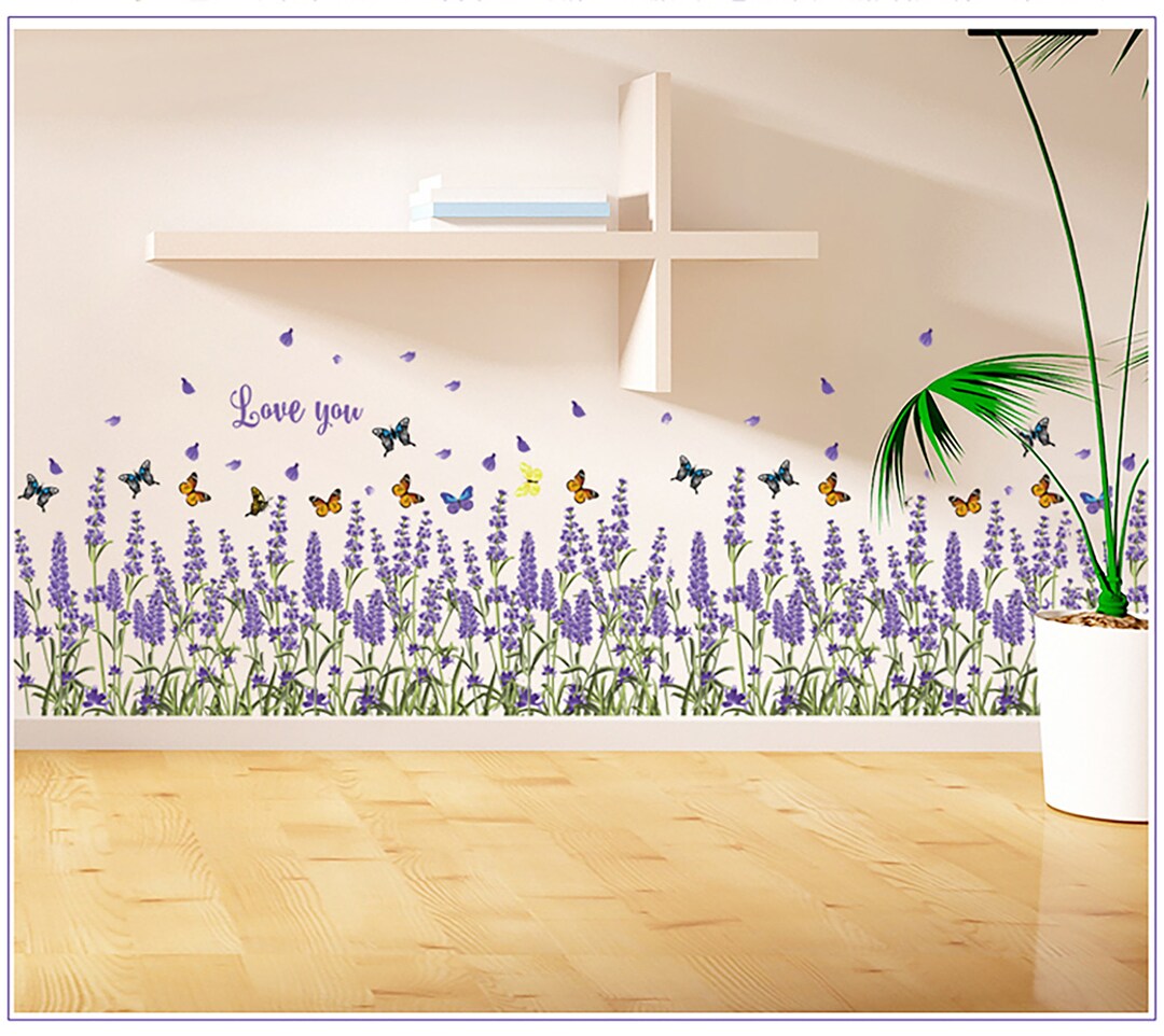 Wall Stickers Purple Lavender and Butterfly Kick Lines Living Room