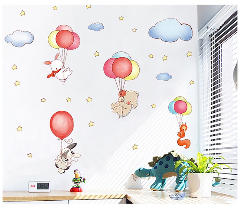 Cartoon Animal Balloon Rabbit Cloud Wall Sticker Children's Room Early