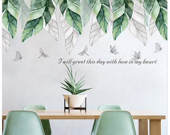 Nordic Green  Leaves Wall Decals Simple Hand-Painted Style Plant Leaves Wall Stickers