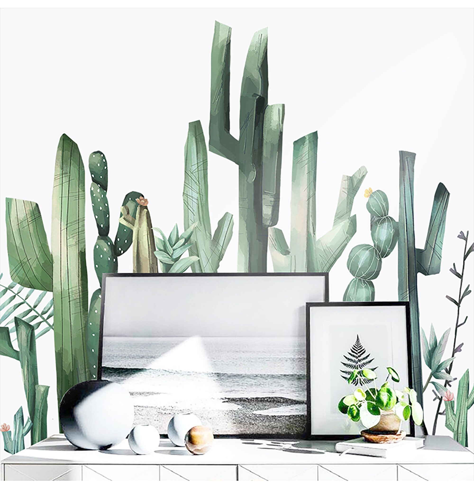 Fresh Green Plants Cactus Wall Stickers Art Fan Sitting Room Etsy