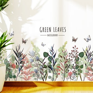 Rural INS Wall Sticker Plant Greenery Leaf Watercolor Corner Kicks Foot Line Door Bedroom Porch Wall Decal