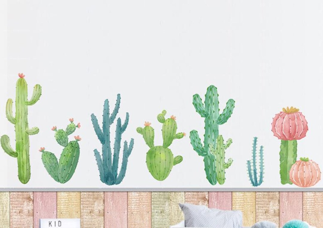 Fresh Green Plants Cactus Wall Stickers Sitting Room Bedroom Dining