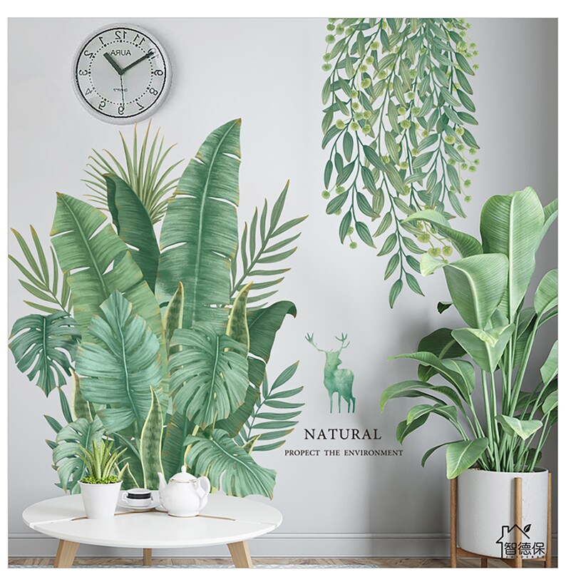 Fresh Banana Leaf Wall Sticker Green Plant Wall Decal Living Etsy