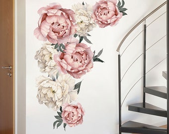 Large Peony Wall Sticker Pink And White Flowers Wall Decal Home Decoration Wall Stickers