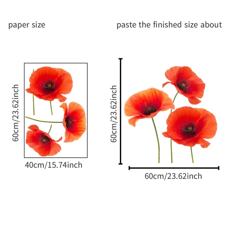 Two Sets Red Poppy Flowers Living Room Dinning Room Bedroom Wall