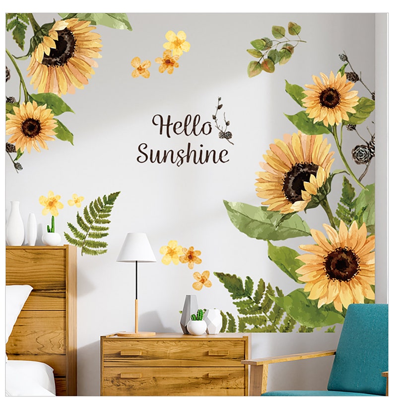 New Style Yellow Sunflowers Decals Home Decoration Flower Wall Etsy