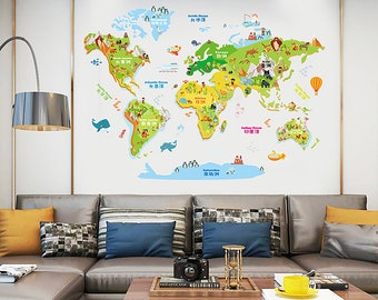 Cartoon wereld kaart muur stickers slaapkamer hoofdeinde decoratieve muur decal kinderkamer decoratie stickers zelfklevend