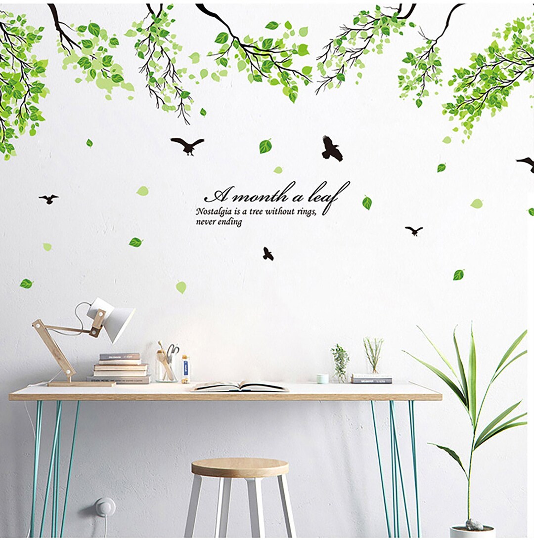 Wall Decal Fresh Green Leaves Wall Stickers Bedroom Living Room Sofa