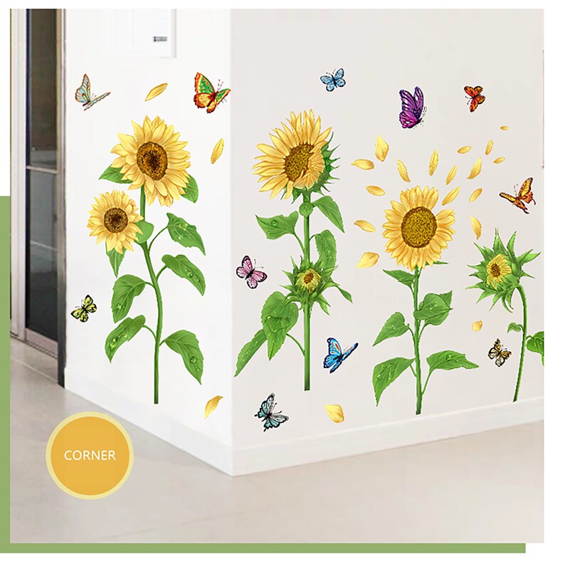 Beautiful Sunflower And Butterfly Wall Sticker Bedroom Sweet Etsy