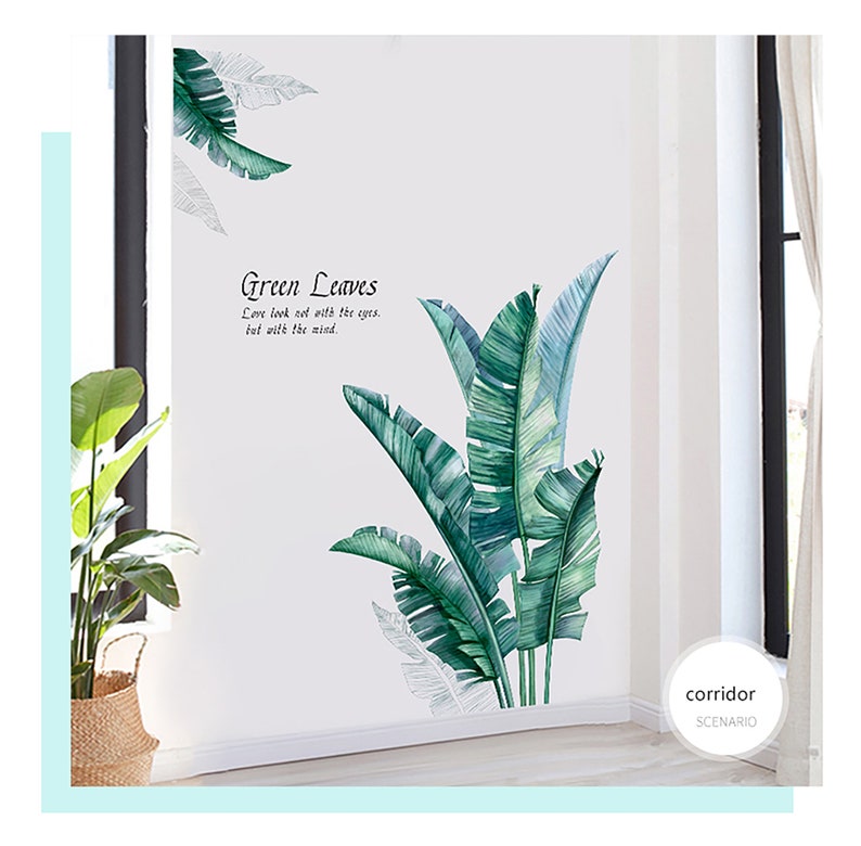 Tropical Plant Wall Stickers Large Big Green Leaf Wall Decals Etsy