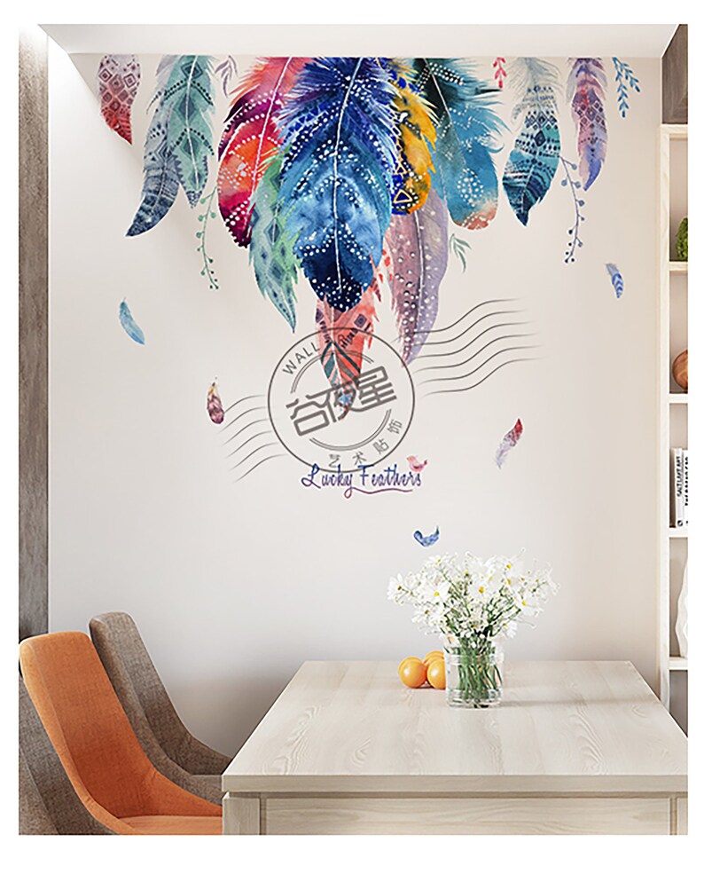 Feather Creative Wall Sticker Painting Bedroom Wallpaper Living Room