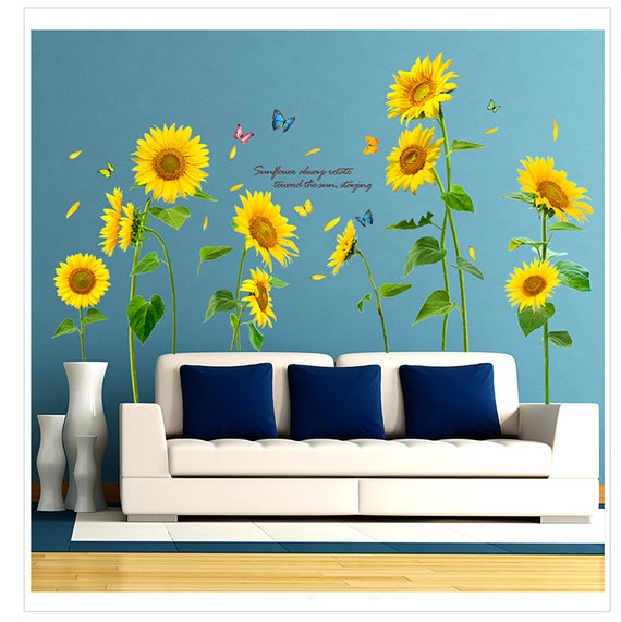 New Style Yellow Sunflowers and Blue Butterflies Wall Stickers - Etsy