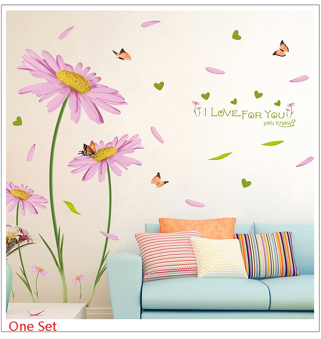 Romantic Daisy Wall Stickers Purple Flowers Wall Decals Home Decoration