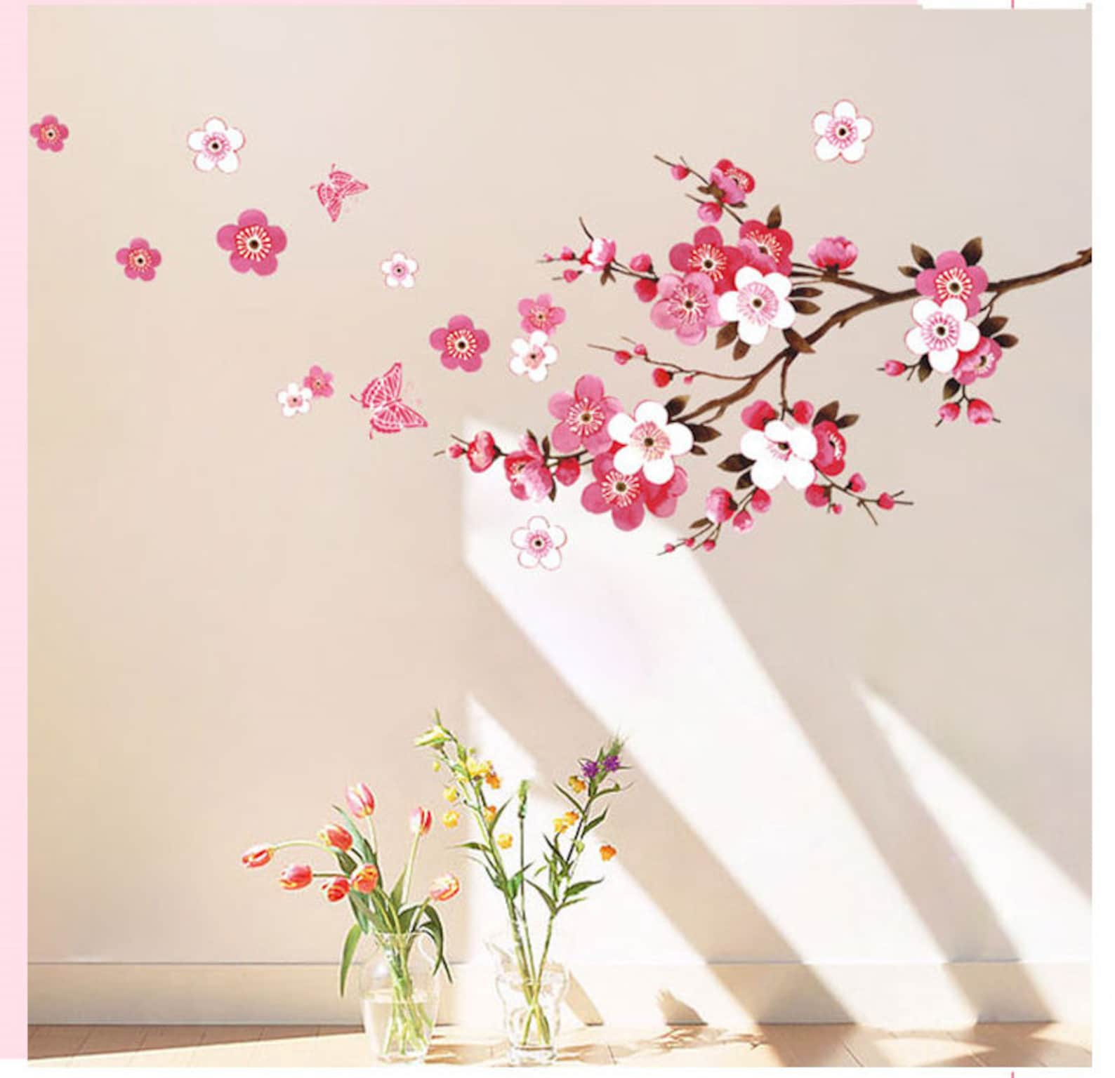 One Branch Cherry Blossom Wall Sticker Wall Decal, Hanging Pink Cherry Blossom Wall Decal - Etsy