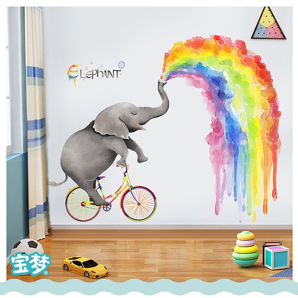 Grand Cartoon Animal Children Room Room Decoration Wall Decals Creative Rainbow Elephant Wall Sticker Room Transformation Wallpaper