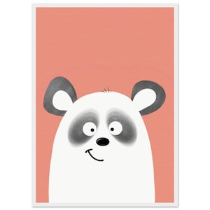 Impression Smiley Panda – Jolie oeuvre d'art murale minimaliste pour chambre d'enfant encadrée