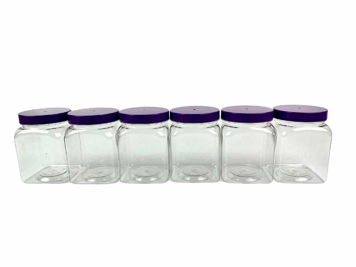 6 X Square 450ml Plastic Storage Jars Kitchen/garage Etsy