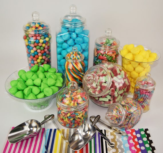 10 Jar Flared Candy Jar 2 x Tongs 2 x Scoops 50 x Candy Etsy