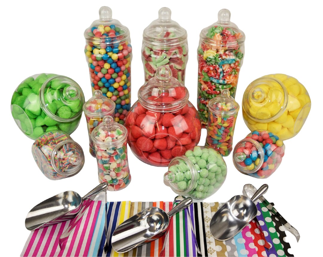 12 Jar Variety Plastic Candy Buffet Jar Sweet Kit 3 X Tongs 3 Etsy