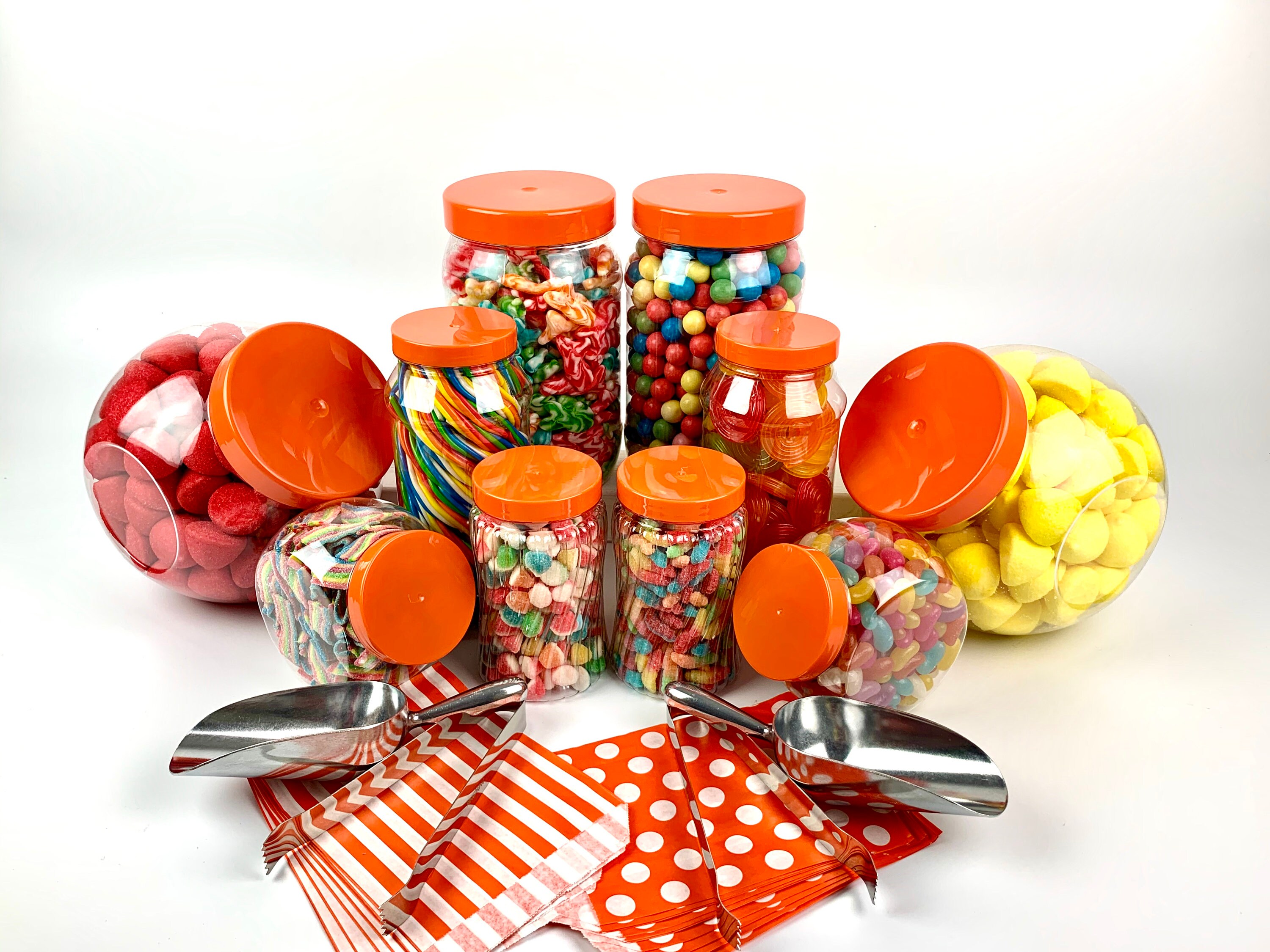 10 Jar Variety Plastic Sweet Candy Jar Kit Orange Lids 2 Etsy