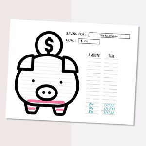 Piggy Bank Savings Tracker, Kids Savings Challenge Printable, Kids ...