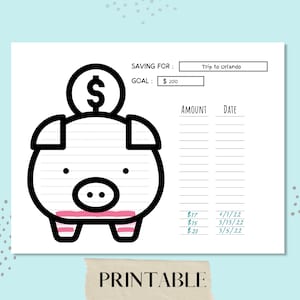 Piggy Bank Savings Tracker, Kids Savings Challenge Printable, Kids ...