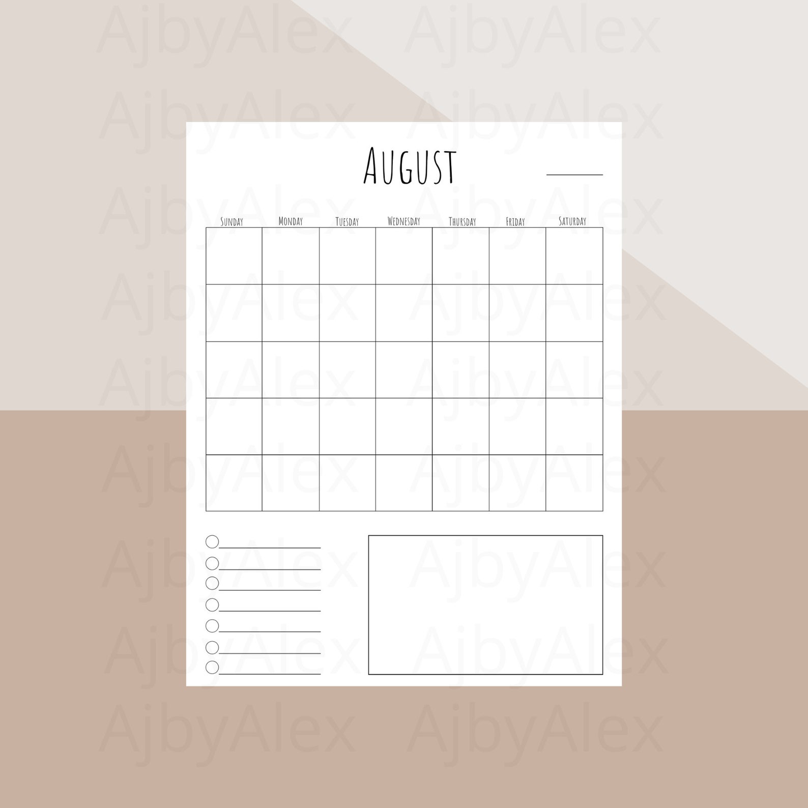 monthly calendar to do list