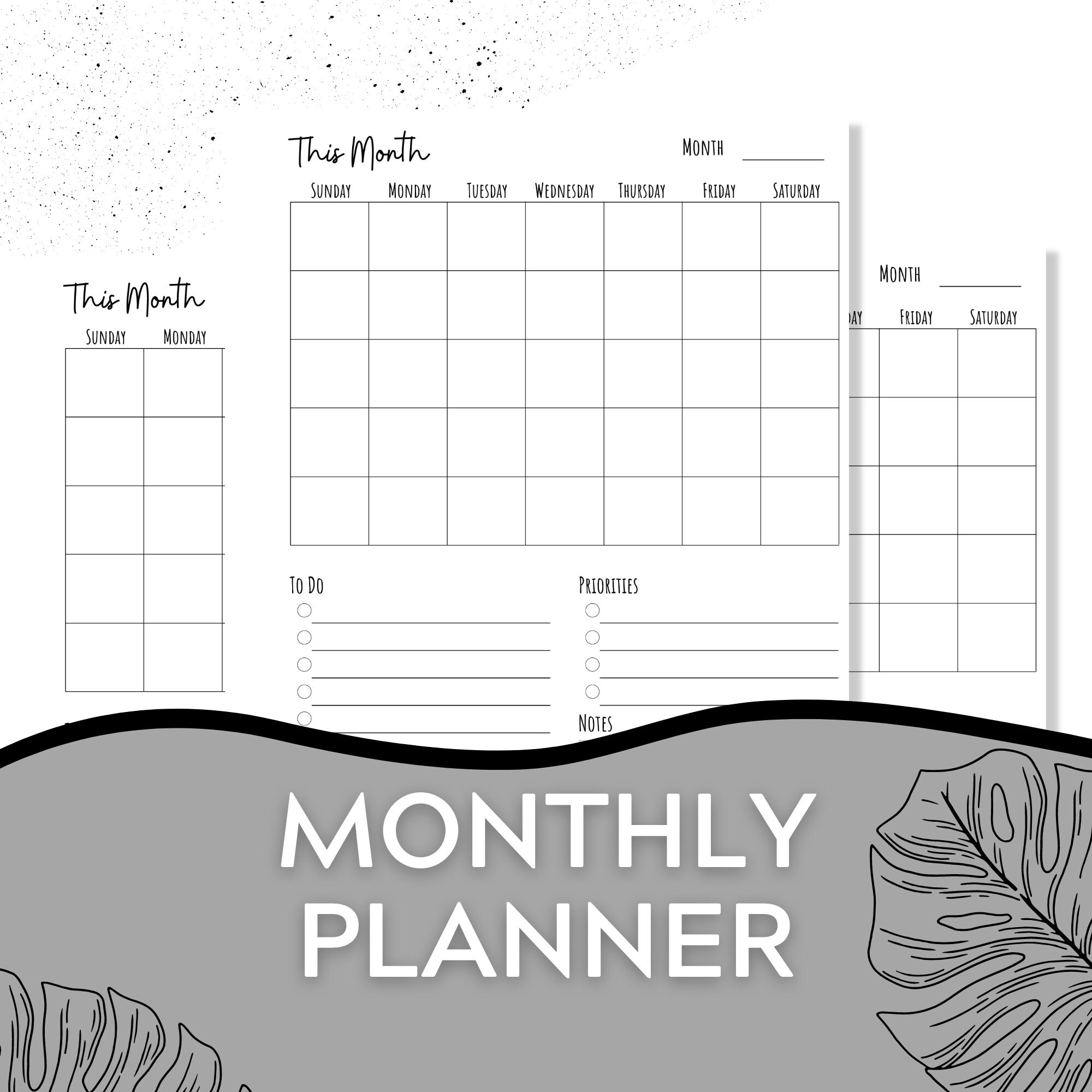 Month on One Page, Monthly Planner 2022, Monthly Overview Printable, Undated Planner, Monthly