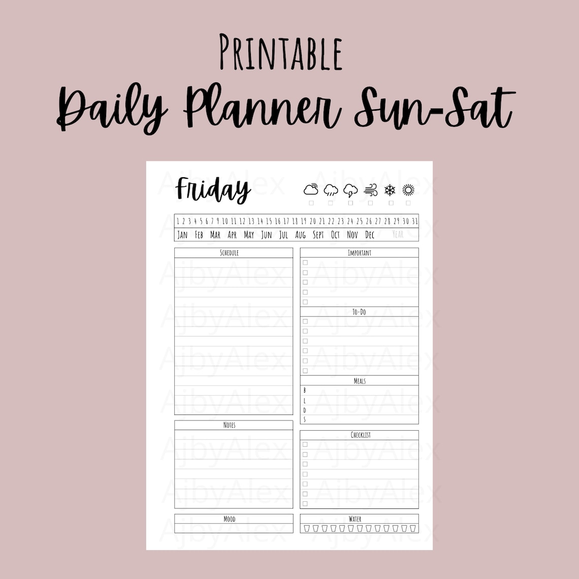 minimalist daily planner pages 7 day printable aesthetic etsy
