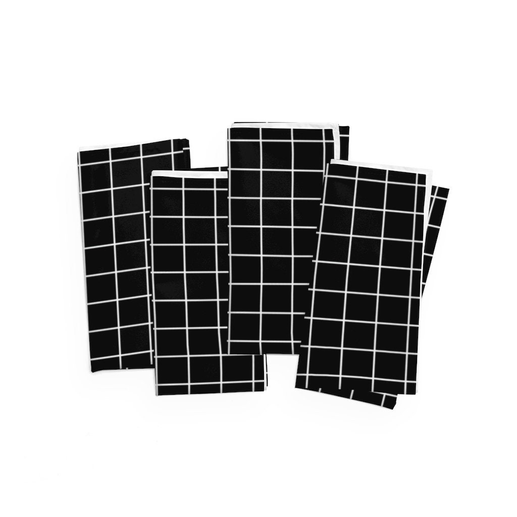 Grid Black Dinner Napkins Set of 4 Cloth Table Napkins Etsy