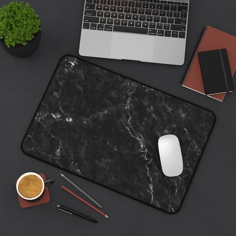 Black Marble Desk Mat Marble Office Decor Etsy