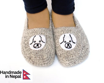 Women Wool Slippers  Indoor Animals Design Half Socks Organic Black and Gray warm slippers