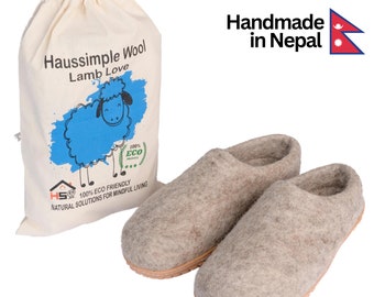 Handmade Felted Wool Slippers w/ Rubber Sole for Women Men, Boiled Wool Felt Clogs, Outdoor Soft Flip Flops, Cozy Eco-Friendly Unisex Shoes