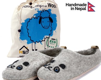 Wool Slippers | Soft Warm Slippers | House Slippers | Felt Wool Slippers | Ladies Slippers | Panda Face Slippers | Unisex Men