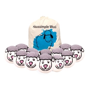 Pack of 12 Extra Large Organic Wool Dryer Balls with Cute Sheep Design, Eco-Friendly Natural Merino Wool, Reusable & Handmade in Nepal
