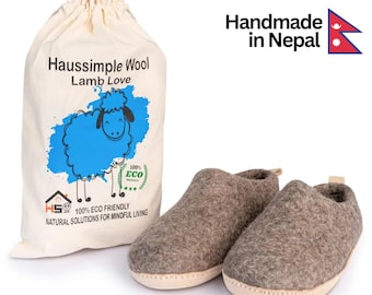 Cozy Felt Wool Brown Unisex Slippers - Handcrafted in Nepal - Comfort House Shoes for Men & Women - Warm Home Footwear Natural Eco-Friendly