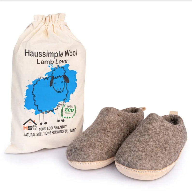 Eco Handmade Unisex Organic Wool Slippers House Slippers for Natural Brown