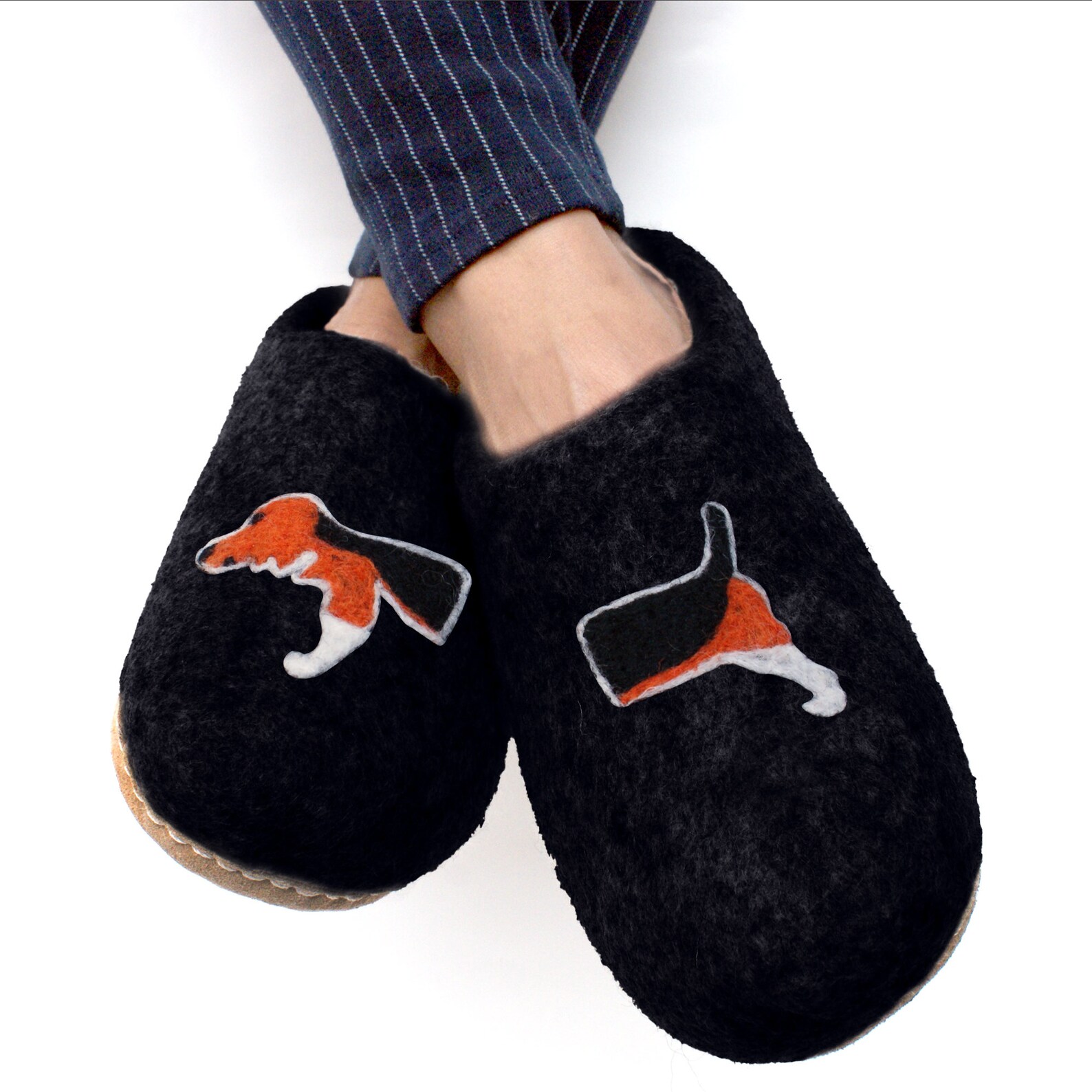 Sheep Wool Slippers Felt Wool Slippers Women Half Dog Face Etsy