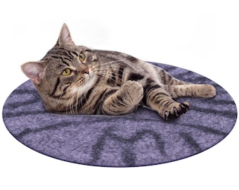 Handmade Gray Tiger Pattern Wool Cat Bed - Round Shape (15.75 inches) | Haussimple | Cozy & Eco-Friendly
