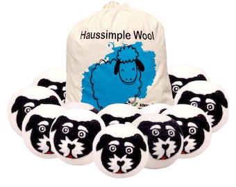Handmade Merino Wool Dryer Balls – Dog Design, Eco-Friendly, Set of 12