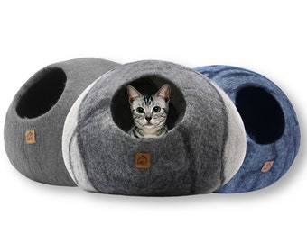 Handmade Soft Sheep Wool Cat Cave for Indoor, Warm Felt Cat Cave, Cute Cat Bed, Kitten House Cat Cocoon, Pet Furniture, Cat Lover Gift Ideas
