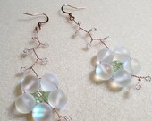 Cherry blossom earrings, handmade, dangle earrings, drop earrings, moonstone, swarovski crystal, miyuki beads,
