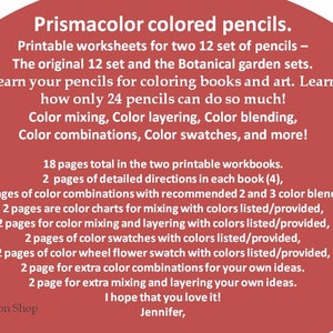 PRISMACOLOR 12 set and Botanical 12 set colored pencils workbook, Color combinations & Color swatches, Printable worksheets PDF