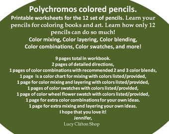 FABER CASTELL POLYCHROMOS colored pencils workbook, Color combinations & Color swatches for the Polychromos 12 Set, Printable worksheets pdf