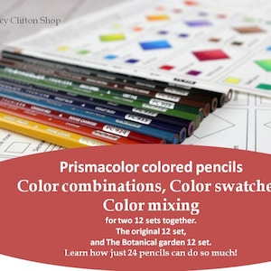 PRISMACOLOR 12 set and Botanical 12 set colored pencils workbook, Color combinations & Color swatches, Printable worksheets PDF