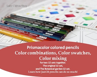 PRISMACOLOR 12 set and Botanical 12 set colored pencils workbook, Color combinations & Color swatches, Printable worksheets PDF