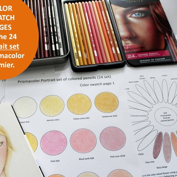 Feuilles d'échantillons de couleur Prismacolor Portrait, nuanciers pour l'ensemble PRISMACOLOR 24 PORTRAIT, feuilles d'échantillons de crayons de couleur, nuancier imprimable PDF